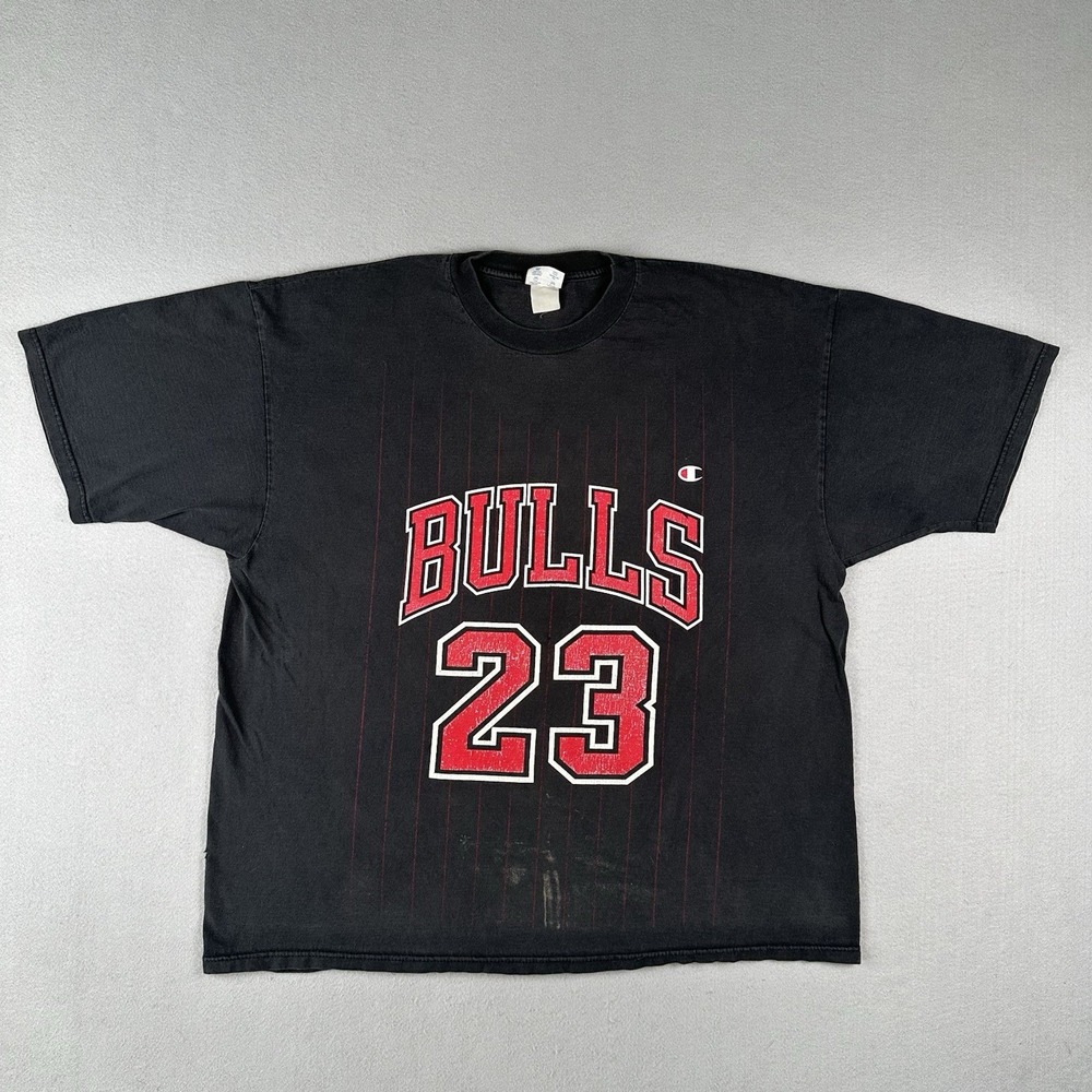Vtg 90s Champion Chicago Bulls Michael Jordan Shirt Men's 2XL Black Red 23